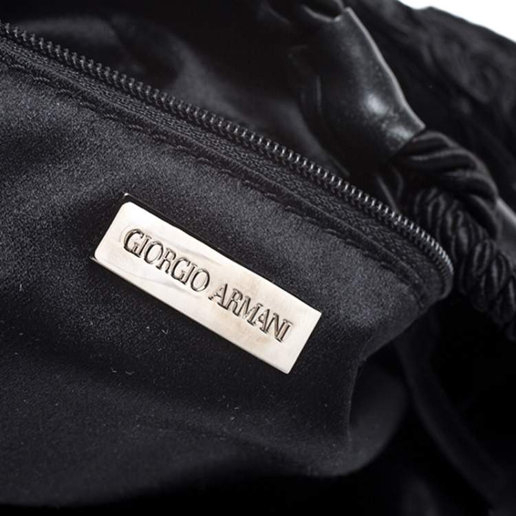 Pre Owned Giorgio Armani Black Velvet and Leather Tassel Satchel