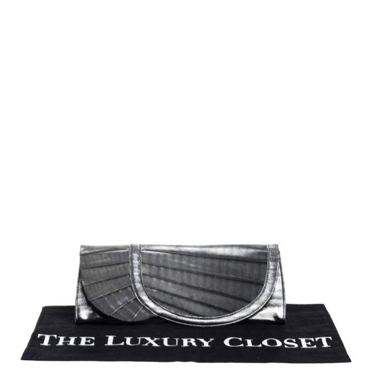 Pre Owned Giorgio Armani Silver Shimmer Fabric Pleated Flap Clutch