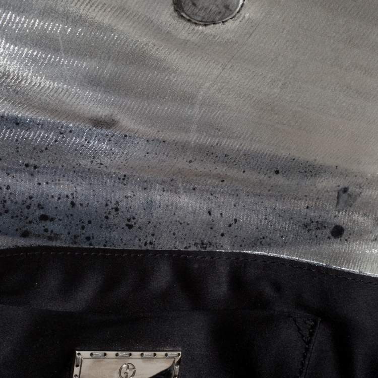 Pre Owned Giorgio Armani Silver Shimmer Fabric Pleated Flap Clutch