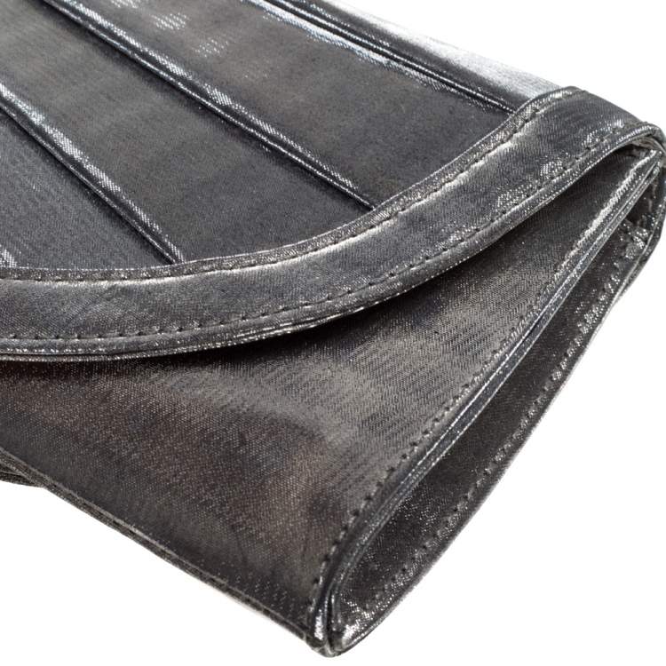 Pre Owned Giorgio Armani Silver Shimmer Fabric Pleated Flap Clutch