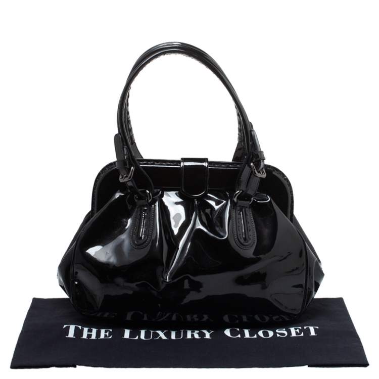 Pre Owned Giorgio Armani Black Patent Leather Frame Satchel