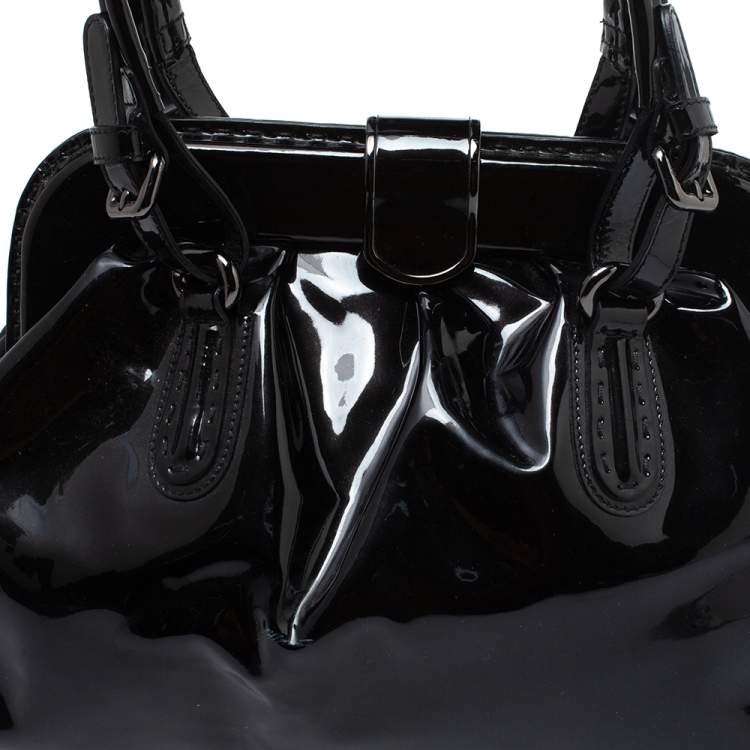 Pre Owned Giorgio Armani Black Patent Leather Frame Satchel