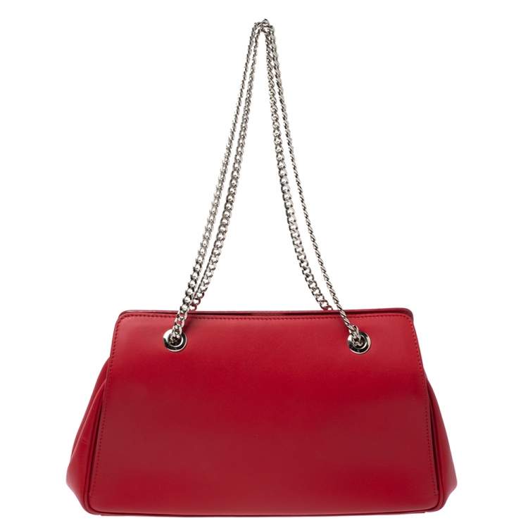 Pre Owned Giorgio Armani Red Leather Chain Shoulder Bag