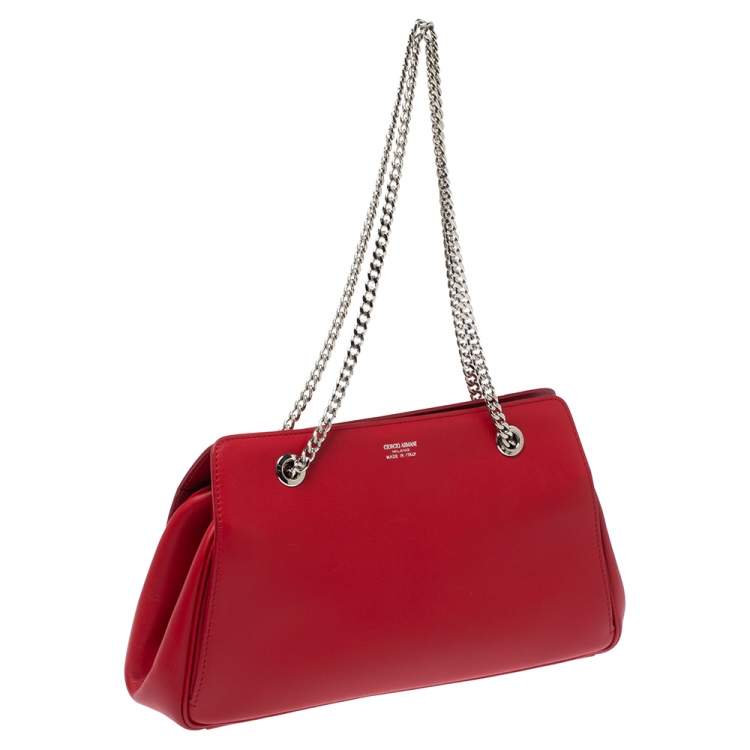 Pre Owned Giorgio Armani Red Leather Chain Shoulder Bag