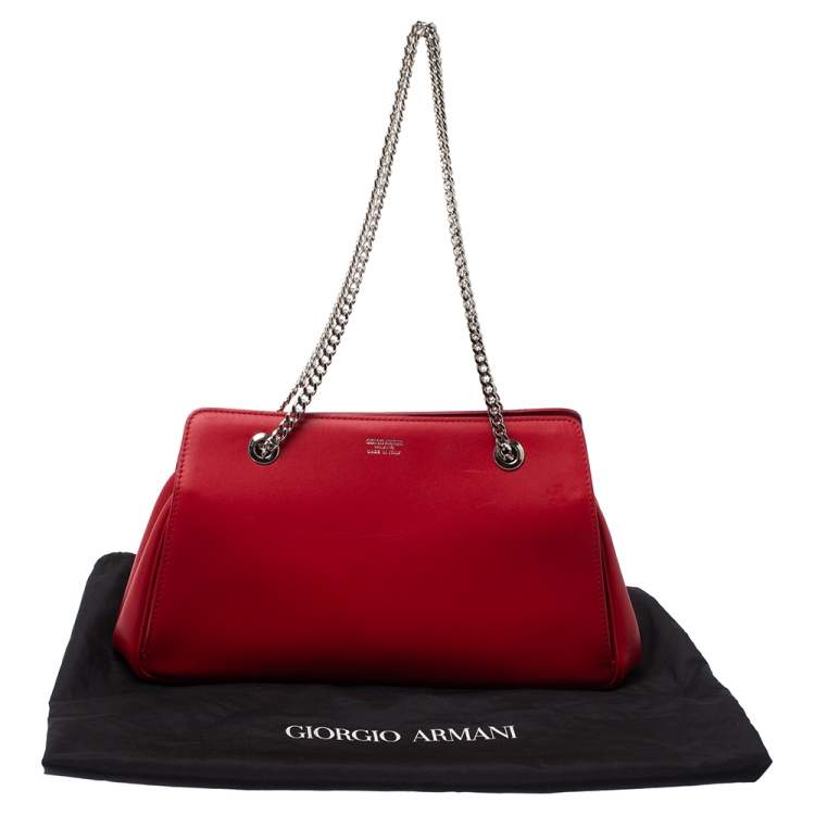 Pre Owned Giorgio Armani Red Leather Chain Shoulder Bag