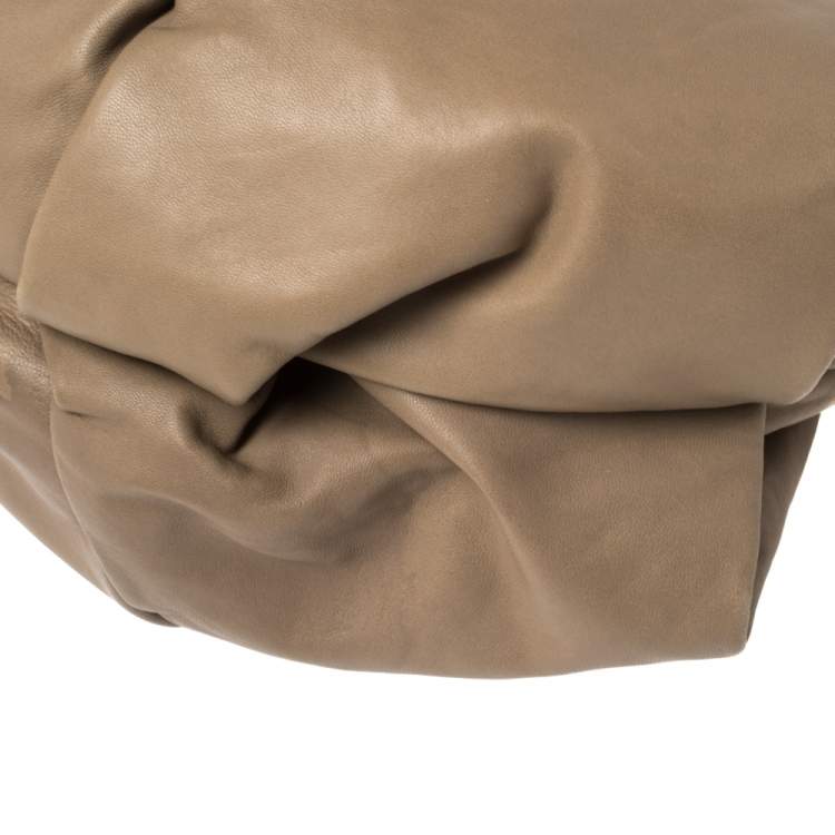 Pre Owned Giorgio Armani Taupe Leather Pleated Top Handle Bag