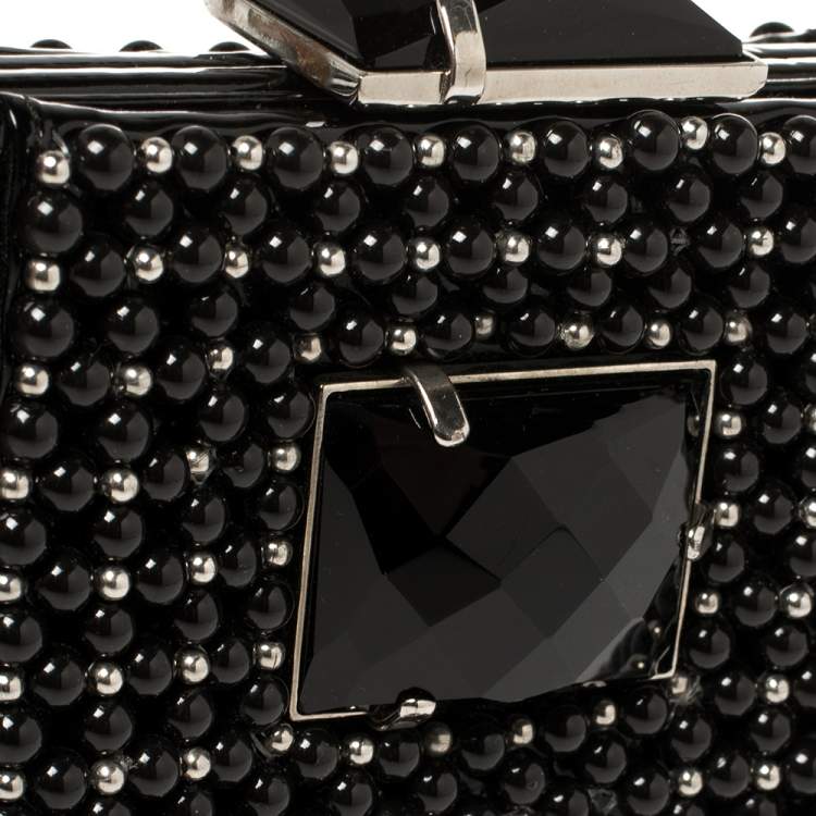 Pre Owned Giorgio Armani Black Beaded Embellished Patent Leather Clutch