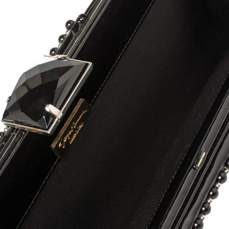Pre Owned Giorgio Armani Black Beaded Embellished Patent Leather Clutch