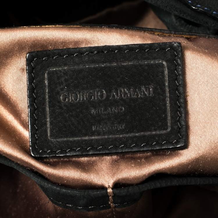 Pre Owned Giorgio Armani Black Textured Suede Hobo