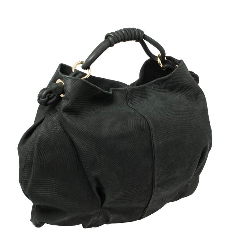 Pre Owned Giorgio Armani Black Textured Suede Hobo