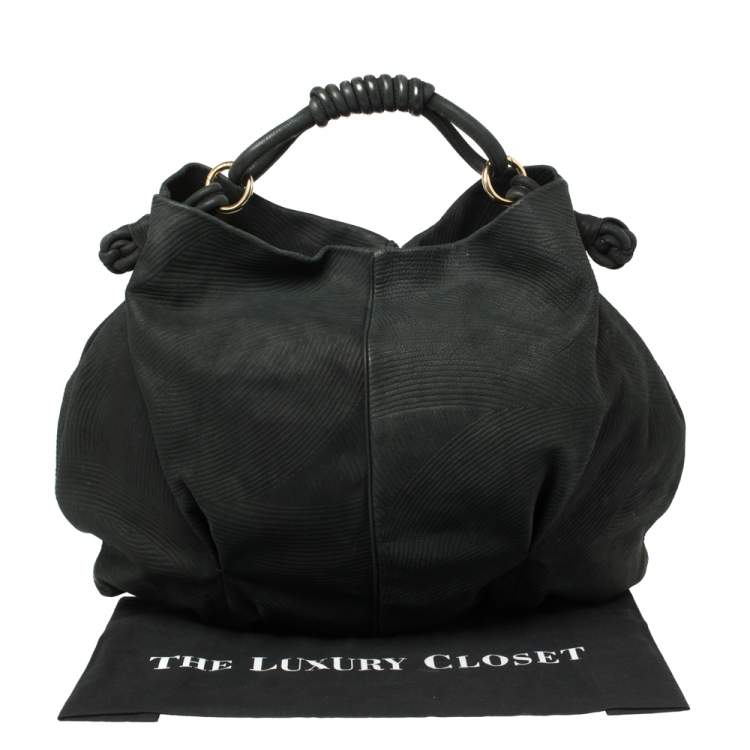 Pre Owned Giorgio Armani Black Textured Suede Hobo