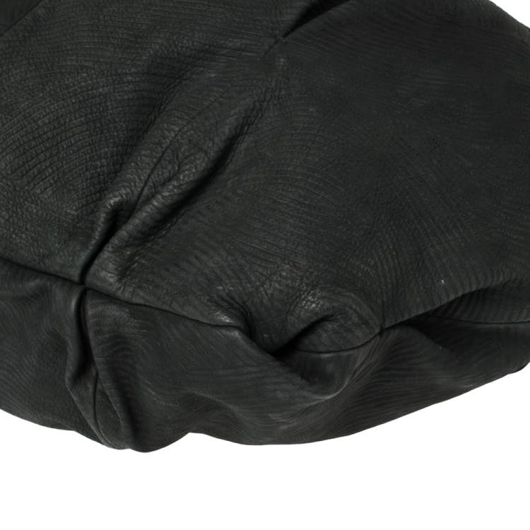 Pre Owned Giorgio Armani Black Textured Suede Hobo