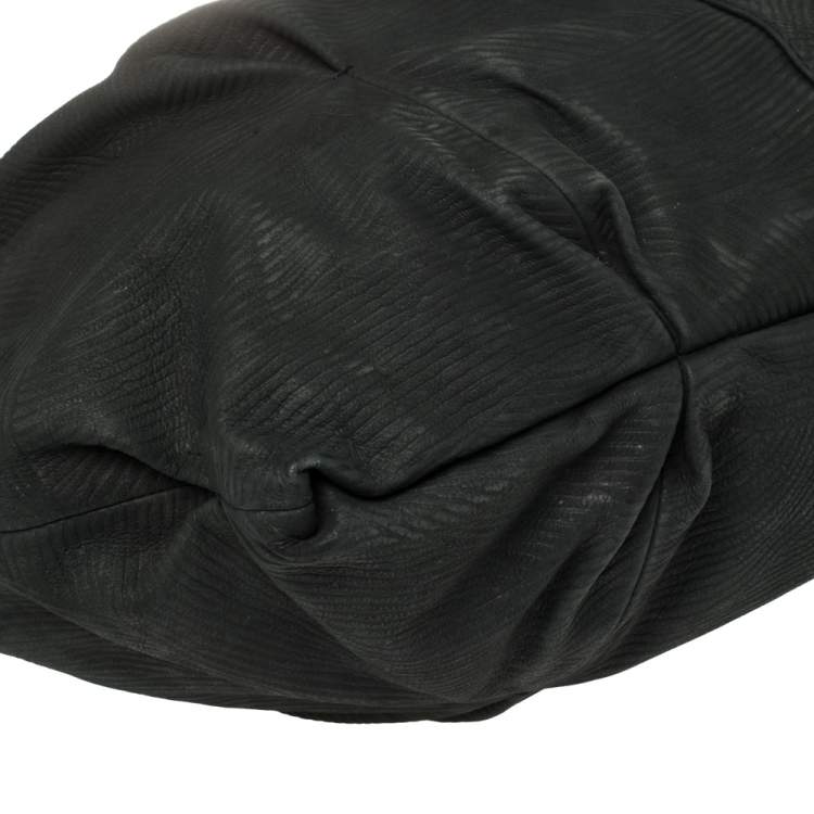 Pre Owned Giorgio Armani Black Textured Suede Hobo