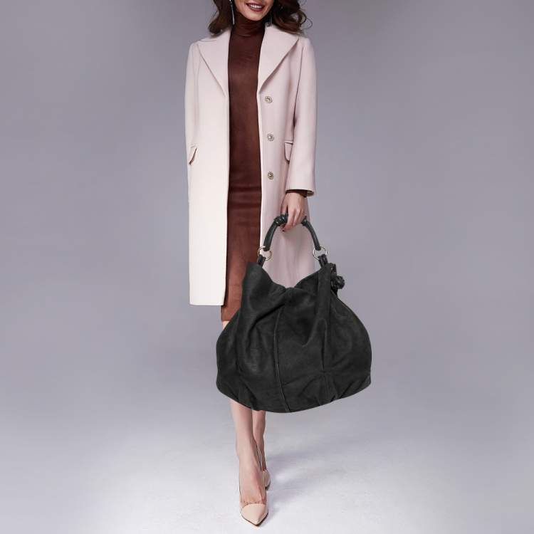Pre Owned Giorgio Armani Black Textured Suede Hobo