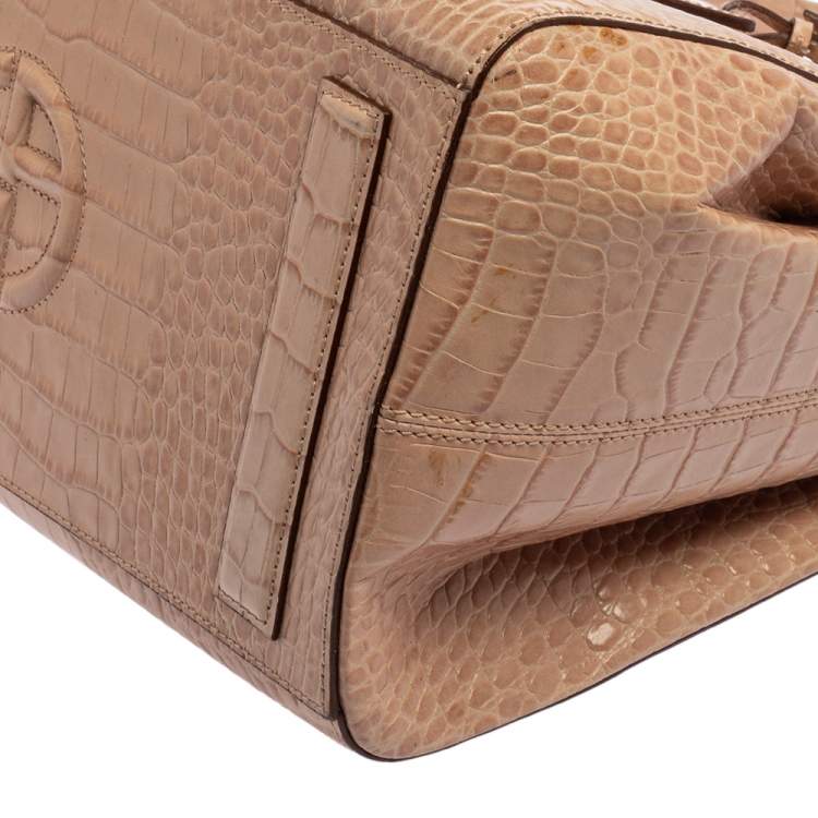 Pre Owned Emporio Armani Beige Croc Embossed Leather Tote