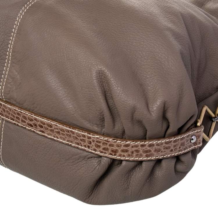 Pre Owned Giorgio Armani Grey Leather Hobo