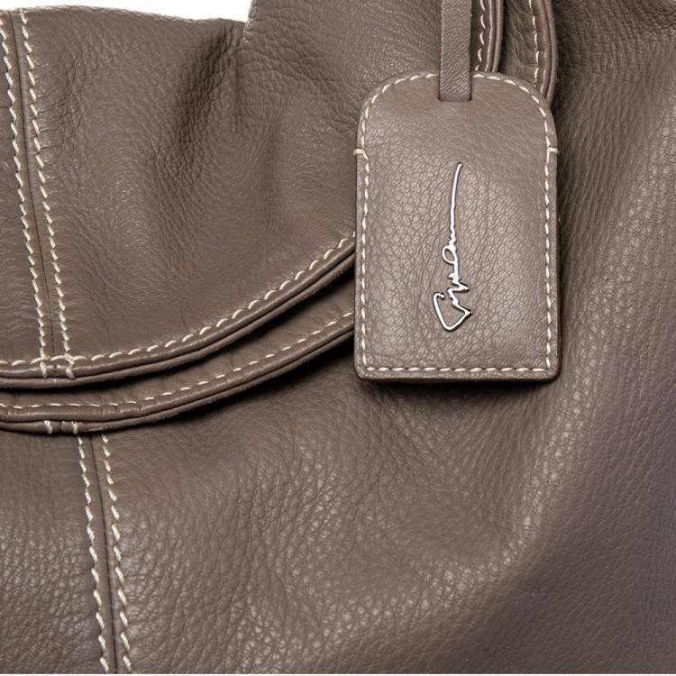 Pre Owned Giorgio Armani Grey Leather Hobo