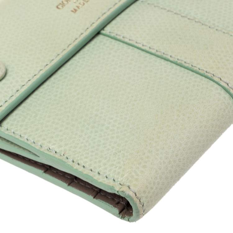 Pre Owned Giorgio Armani Green Leather French Wallet