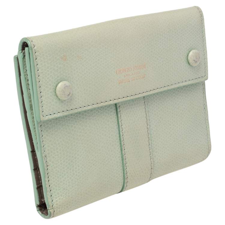 Pre Owned Giorgio Armani Green Leather French Wallet