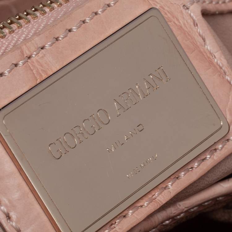 Pre Owned Giorgio Armani Beige Croc Embossed Leather Tote