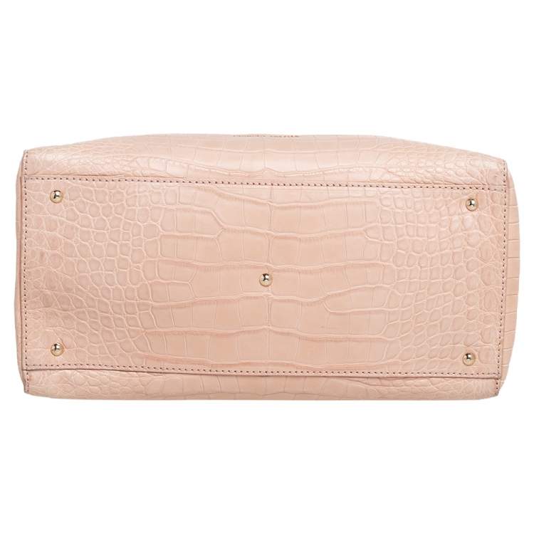 Pre Owned Giorgio Armani Beige Croc Embossed Leather Tote