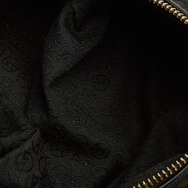 Pre Owned Giorgio Armani Black Signature Canvas And Leather Shoulder Bag