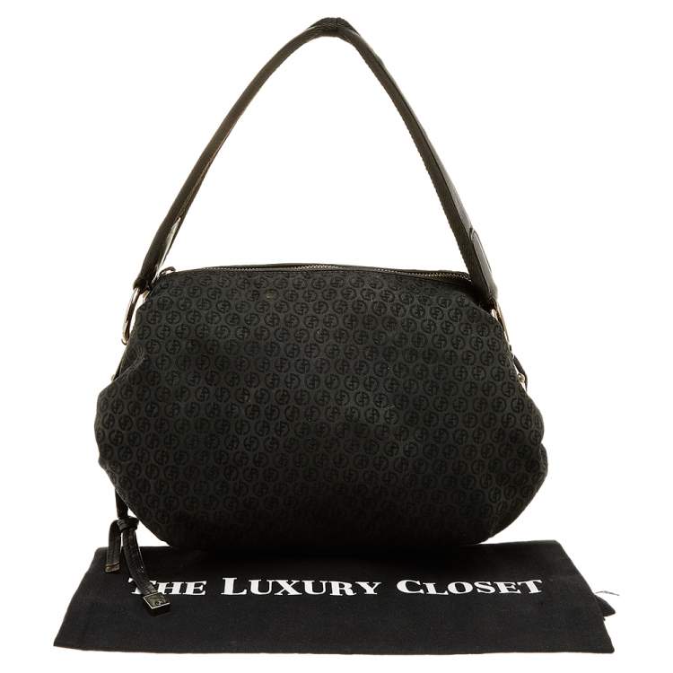 Pre Owned Giorgio Armani Black Signature Canvas And Leather Shoulder Bag