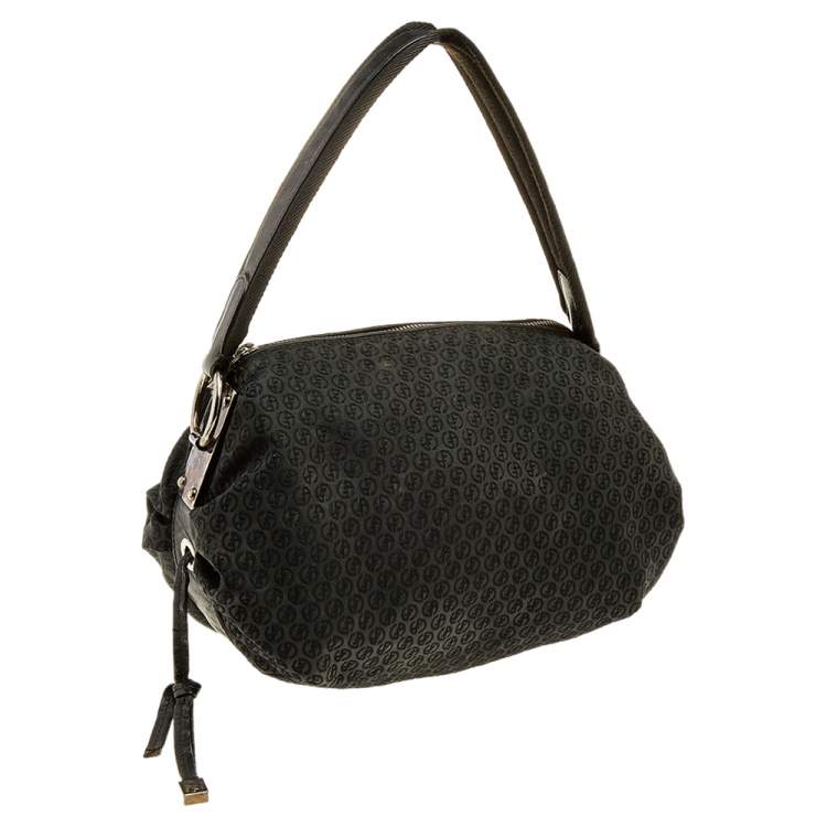 Pre Owned Giorgio Armani Black Signature Canvas And Leather Shoulder Bag