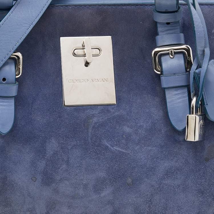 Pre Owned Giorgio Armani Ash Blue Suede and Leather Satchel