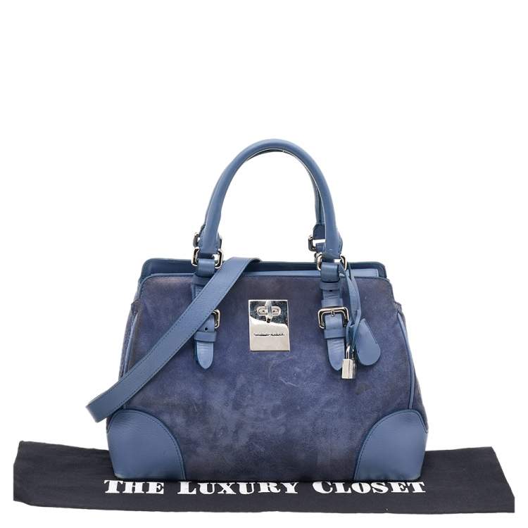 Pre Owned Giorgio Armani Ash Blue Suede and Leather Satchel