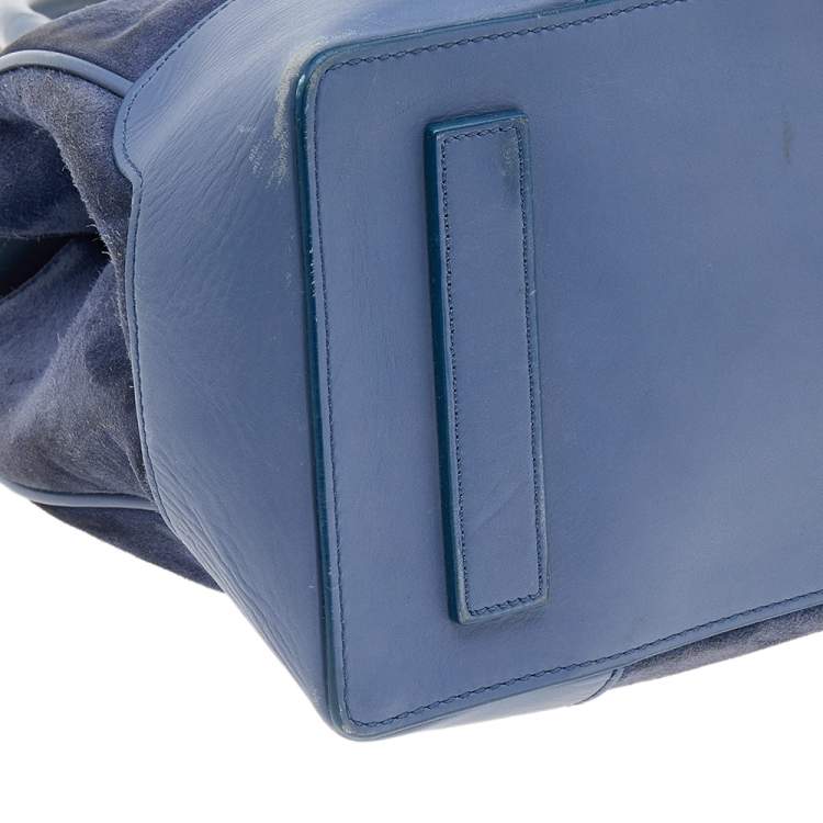 Pre Owned Giorgio Armani Ash Blue Suede and Leather Satchel