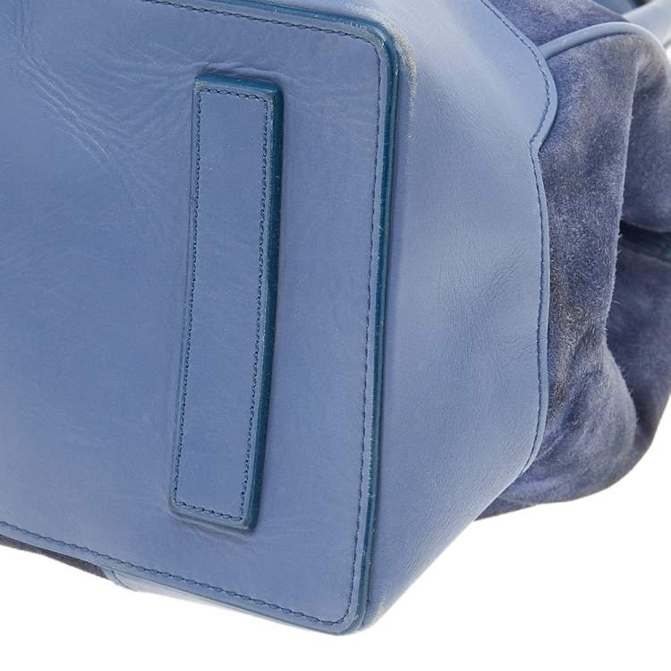 Pre Owned Giorgio Armani Ash Blue Suede and Leather Satchel