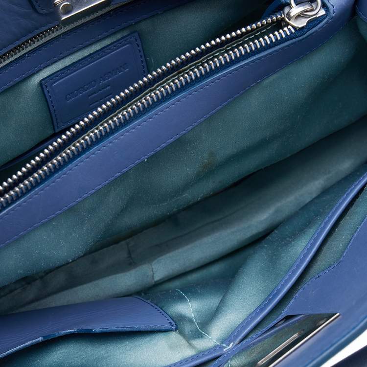 Pre Owned Giorgio Armani Ash Blue Suede and Leather Satchel