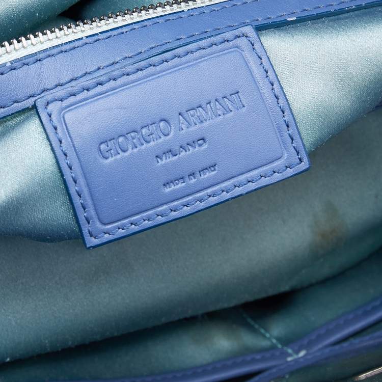 Pre Owned Giorgio Armani Ash Blue Suede and Leather Satchel