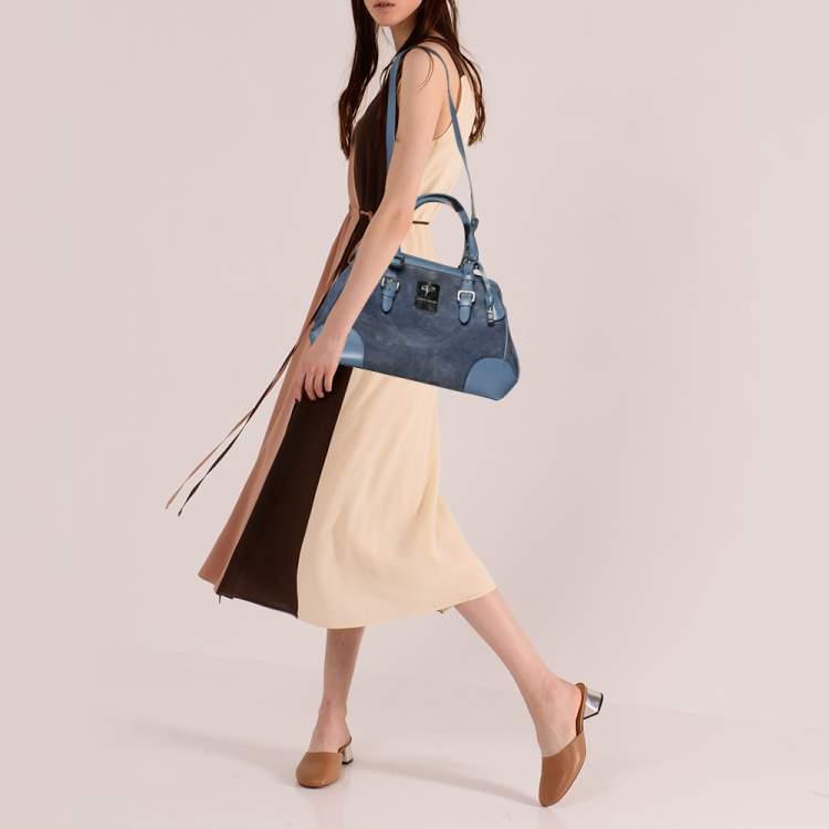 Pre Owned Giorgio Armani Ash Blue Suede and Leather Satchel