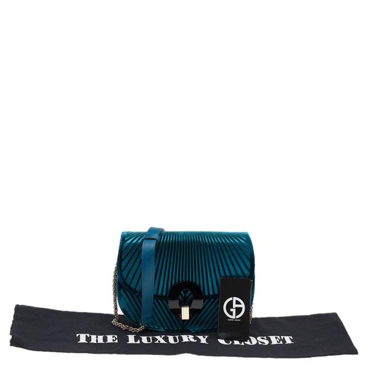 Pre Owned Giorgio Armani Green Velvet Chain Crossbody Bag