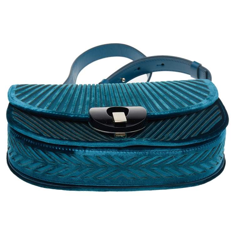 Pre Owned Giorgio Armani Green Velvet Chain Crossbody Bag