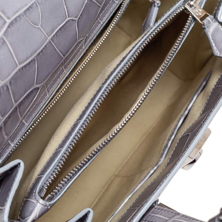 Pre Owned Giorgio Armani Grey Croc Embossed Leather  Flap Top Handle Bag