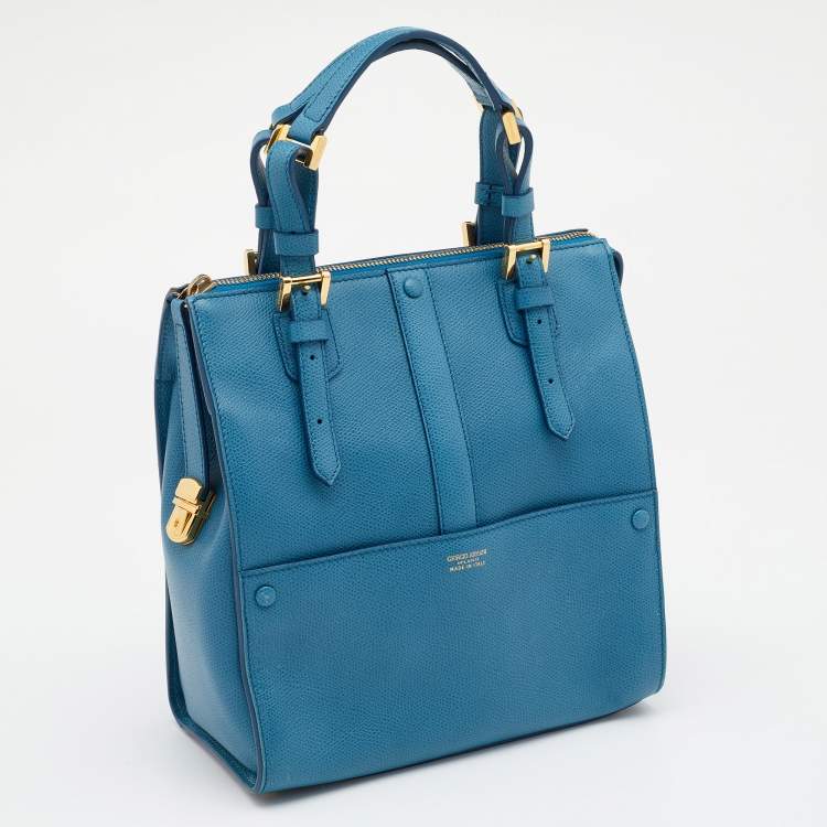 Pre Owned Giorgio Armani Blue Leather Bauletto Piccolo Tote