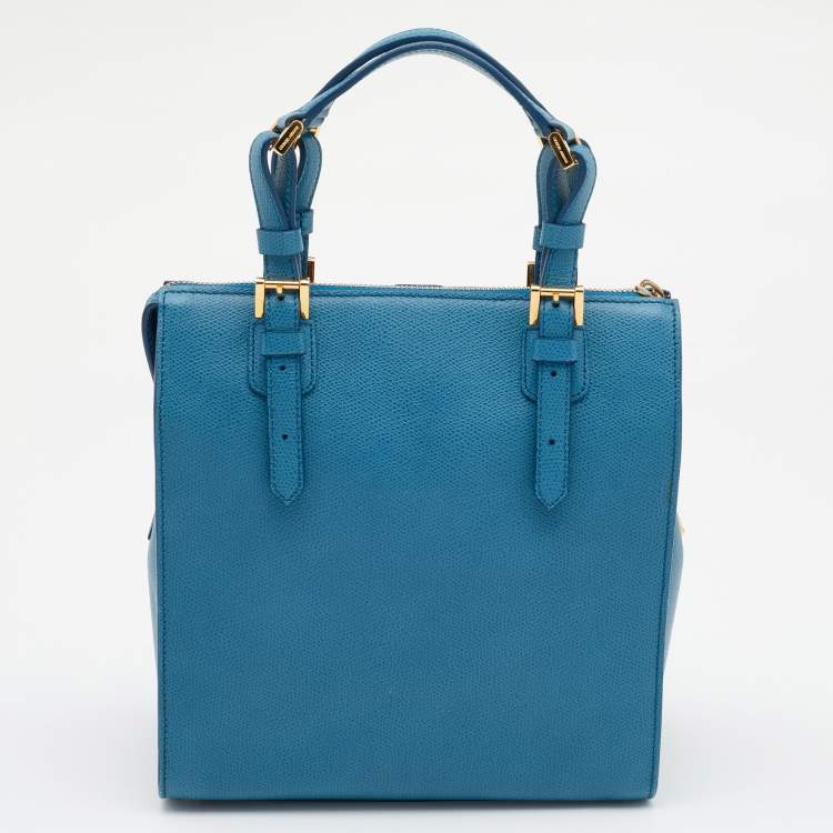 Pre Owned Giorgio Armani Blue Leather Bauletto Piccolo Tote