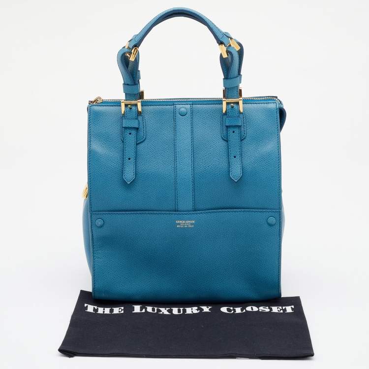 Pre Owned Giorgio Armani Blue Leather Bauletto Piccolo Tote