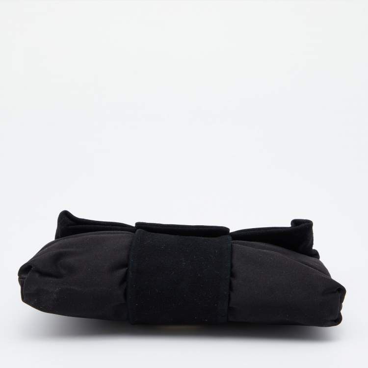 Pre Owned Giorgio Armani Black Satin and Suede Embellished Clutch