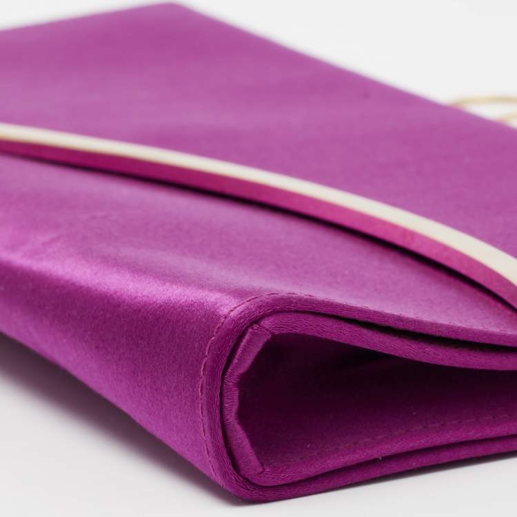 Pre Owned Giorgio Armani  Fuchsia Satin Metal Flap Chain Clutch