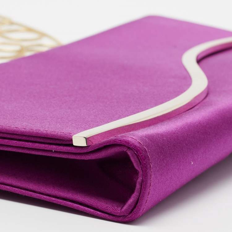 Pre Owned Giorgio Armani  Fuchsia Satin Metal Flap Chain Clutch