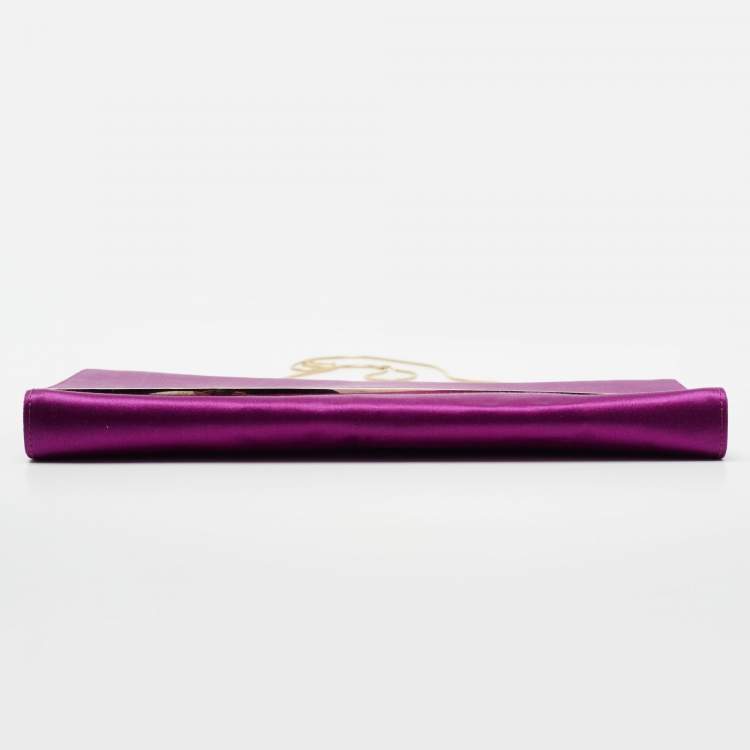 Pre Owned Giorgio Armani  Fuchsia Satin Metal Flap Chain Clutch