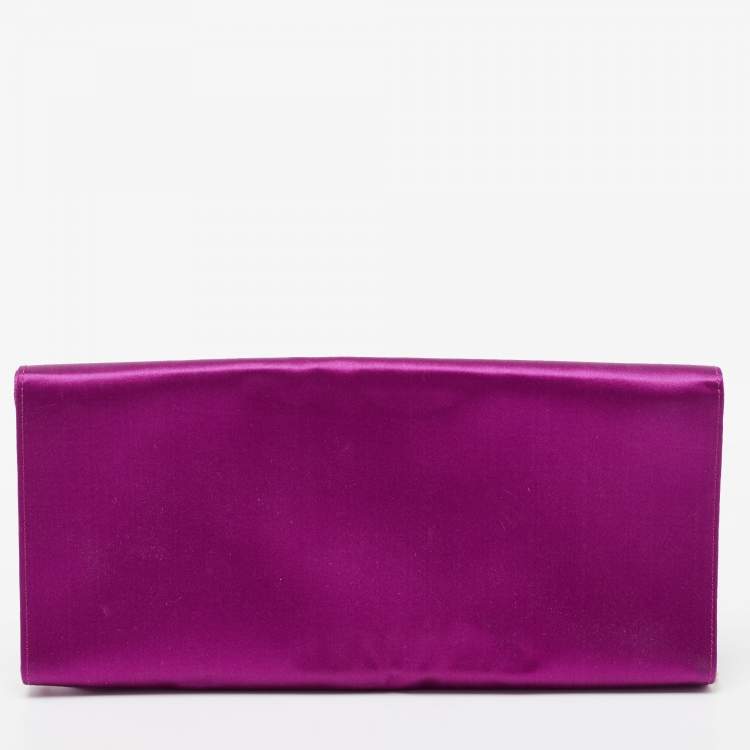Pre Owned Giorgio Armani  Fuchsia Satin Metal Flap Chain Clutch