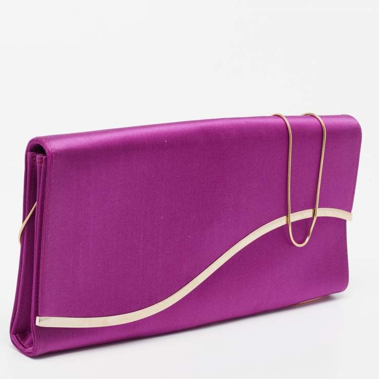 Pre Owned Giorgio Armani  Fuchsia Satin Metal Flap Chain Clutch