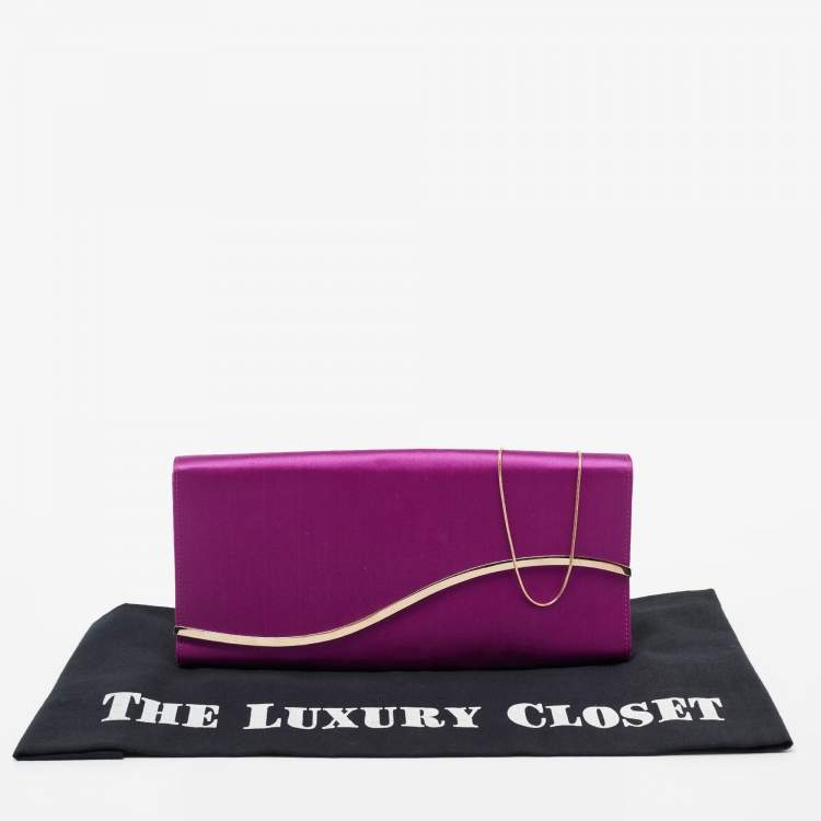 Pre Owned Giorgio Armani  Fuchsia Satin Metal Flap Chain Clutch