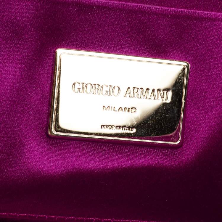 Pre Owned Giorgio Armani  Fuchsia Satin Metal Flap Chain Clutch