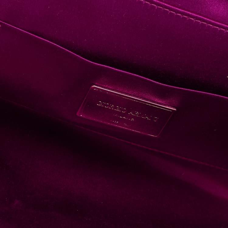 Pre Owned Giorgio Armani  Fuchsia Satin Metal Flap Chain Clutch